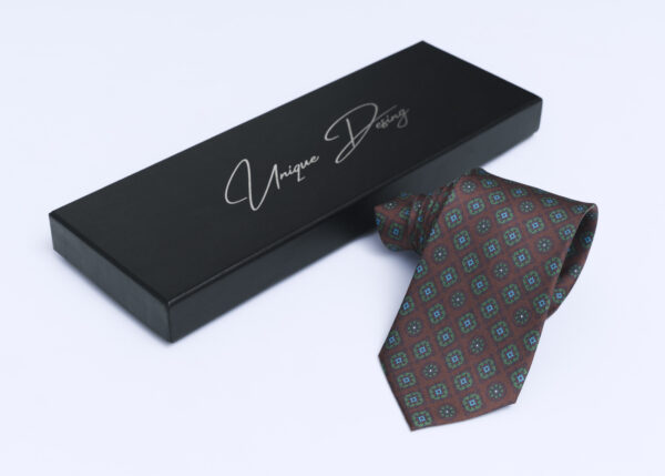 Silk Tie in Brown, Green & Blue