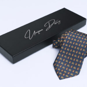 100% Silk Tie - Dark Blue, Orange & Yellow