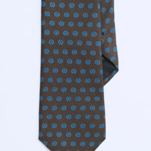 100% Silk Tie in Brown, Blue & Yellow