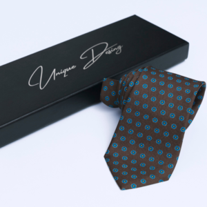 100% Silk Tie - Brown, Blue & Yellow